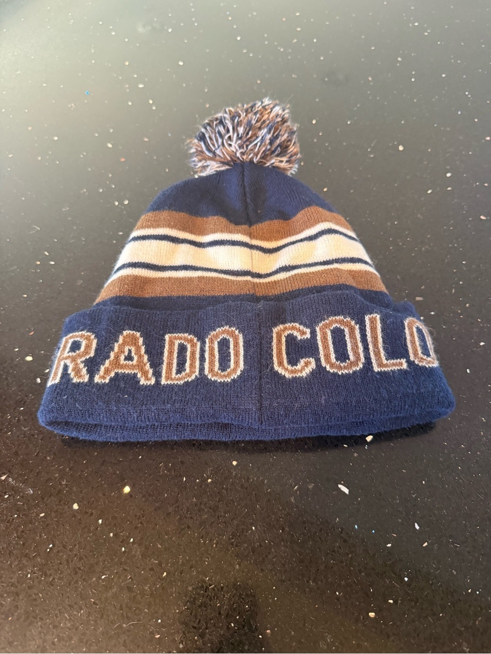 Colorado Pom Pom Beanie - Navy and Brown